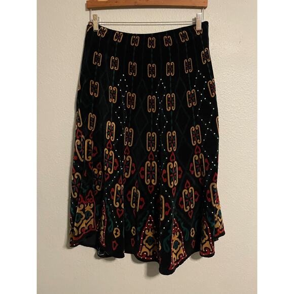 Vintage Womens Midi Skirt Size 8 Velvet Geometric Rhinestone Art to Wear Wacky - Picture 1 of 6
